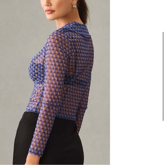 Maeve by Anthropologie sheer Blue Dot button down blouse - Picture 5 of 6